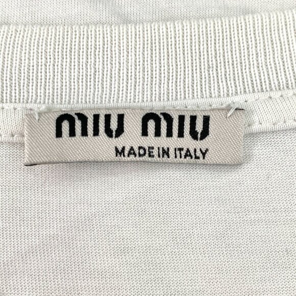 Miu Miu White "One Day Love" Cotton Round Neck Short Sleeve T-Shirt M - Picture 3 of 8